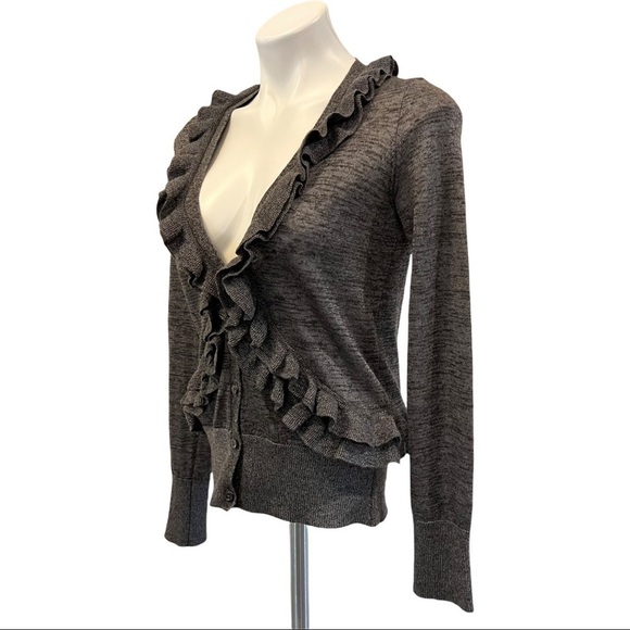 J. CREW Alpaca/Wool Blend Ruffle Button Down Cardigan Charcoal Gray Size S - Picture 4 of 6